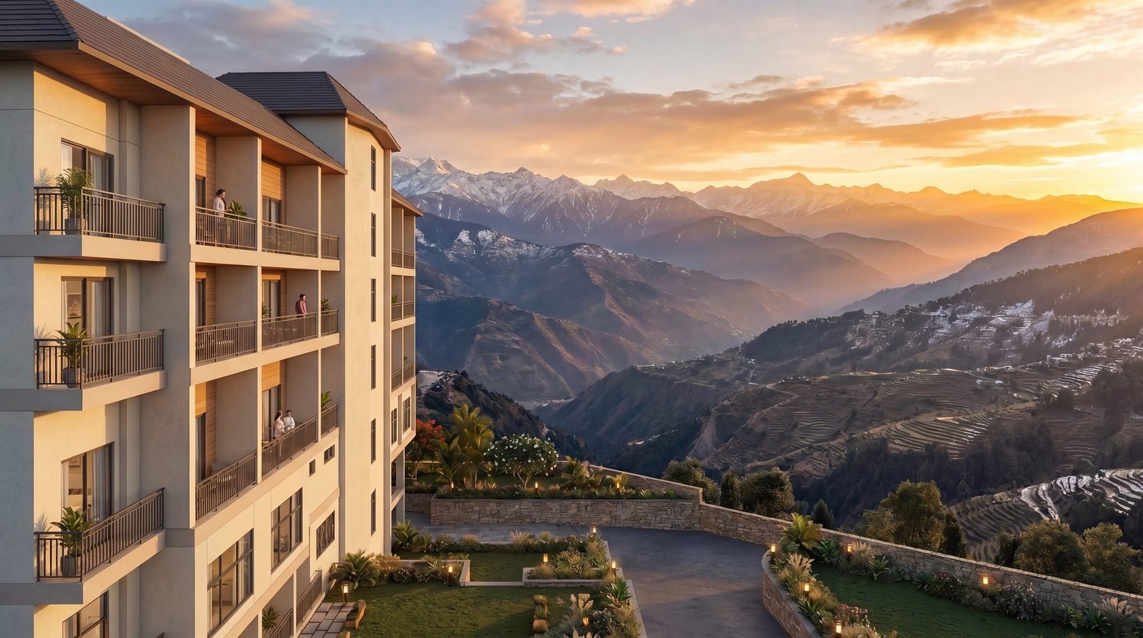 Aerial view of the property at golden hour